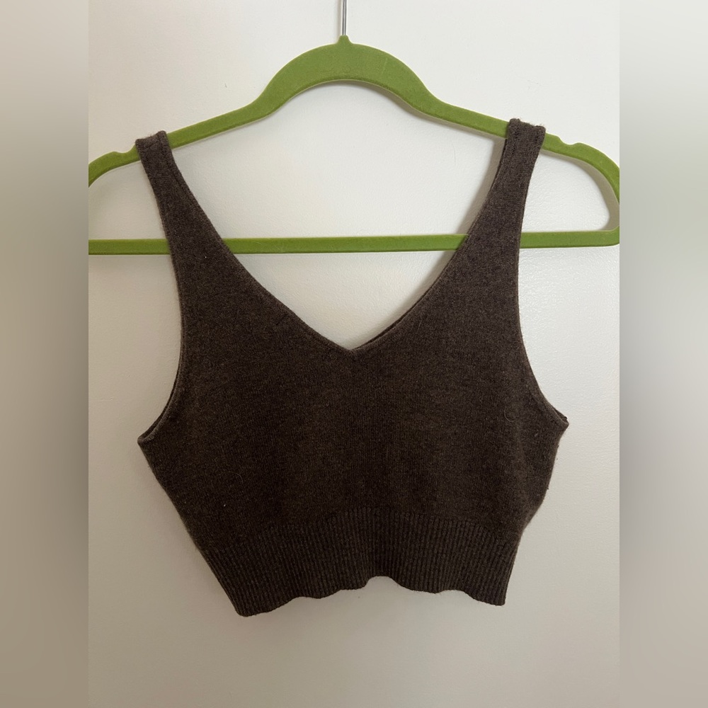 Quince Mongolian Cashmere Cropped Tank- Brown